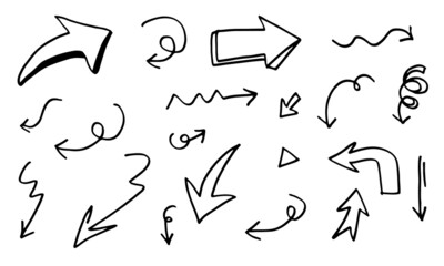 doodle design elements. hand drawn arrows isolated on white background. Vector illustration.