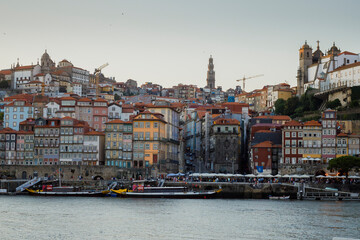 Fototapeta na wymiar Panorama view of Porto Old Town. Ribeira view with the Douro river.