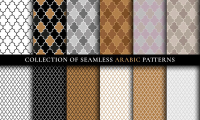 Seamless arabic grid of lantern shapes patterns