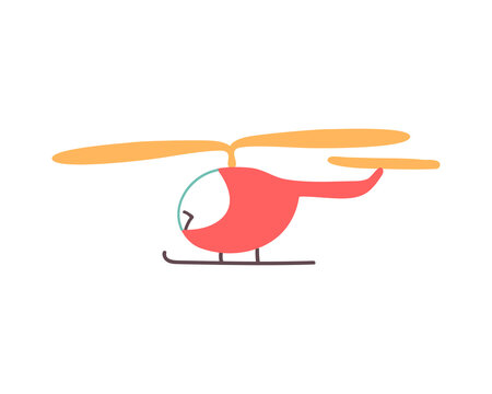 Cute cartoon helicopter. Doodle  icon. Isolated on white. Vector illustration. 