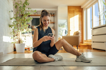 Happy woman, taking a short break from training