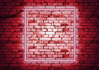 Brick wall background with neon glowing light
