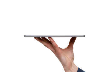 Young businessman is showing the word. Your text here
