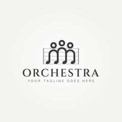 orchestra simple minimalist logo. group of musician orchestra with music notes symbol logo vector illustration design © BLAZYBONE