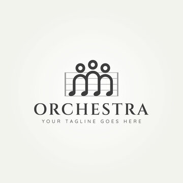 orchestra simple minimalist logo. group of musician orchestra with music notes symbol logo vector illustration design