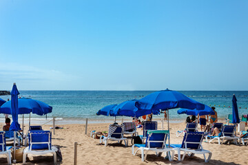 Fototapeta na wymiar view of Las Teresitas beach on a sunny day in Santa Cruz. Tenerife. Canary Islands.
