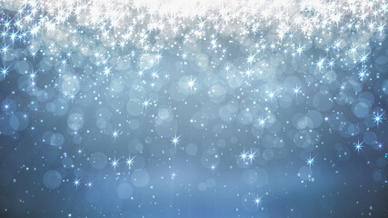 Blue Christmas luminous background with falling snow, starry sparkles and blurred particles - 465961284