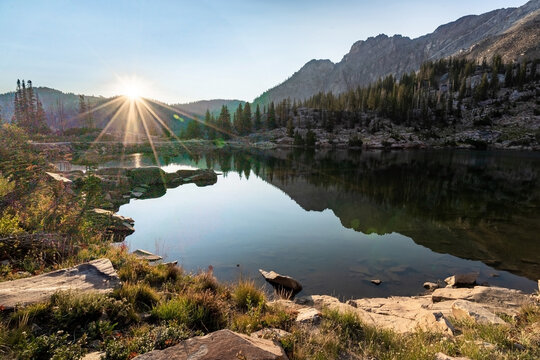 Cecret small alpine lake in Albion Basin, Utah at sunrise