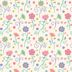 Cute hand drawn floral seamless pattern background.