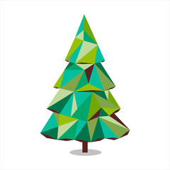 Green Christmas tree design consisting of triangles. Modern graphics for New Year's greeting cards. 