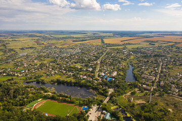 Aerial view of the Kamianka town, Ukraine