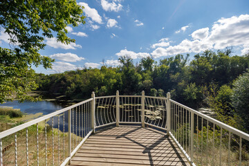 Fototapeta premium The observation deck over the Tyasminsky canyon in Kamianka town, Ukraine