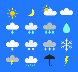 Weather forecast icon set. Meteorology vector symbol collection.
