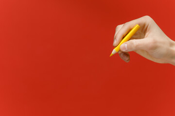 Young businessman is showing the word. Your text here