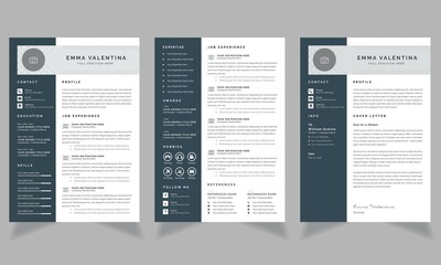 Minimalist Resume Layout with Oxford Blue and Gray Accents