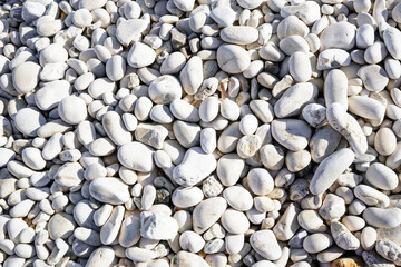 white round pebbles on the beach