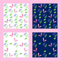 Fototapeta na wymiar Seamless patterns with plant's elements. Twigs, leaves. Cute design. Perfect for childish clothes, surface design. Vector collection.