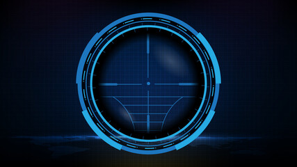 abstract futuristic background of blue technology sniper sight with measurement marks ui hud display sniper longest range gun - obrazy, fototapety, plakaty