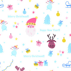 A simless pattern on a New Year's theme. For fabric, wrapping paper, wallpaper. Vector illustration.