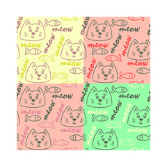 Seamless patterns with cats for children's clothes or wrapping paper. Vector collection.