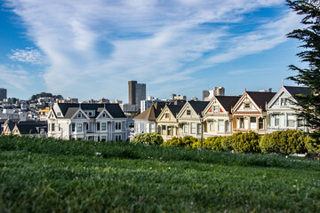 Rows of The famous Painted Ladies, Victorian postcard row homes, San Francisco, California, U. S. A.