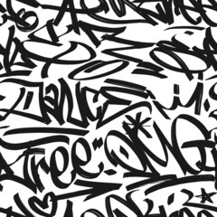 graffiti background with marker letters, bright lettering tags in the style of graffiti street art. Vector illustration seamless pattern