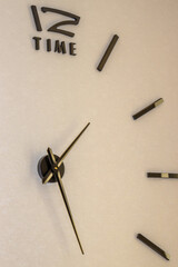 close up photo of 3D wall clock, in focus 12 o'clock.home interior, design.decorative acrylic...