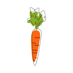 Stylized carrot isolated on white background. One line vector icon, logo, or symbol. Vector illustration. - obrazy, fototapety, plakaty