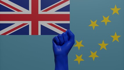 A single raised blue fist in the center in front of the national flag of Tuvalu