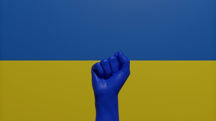 A single raised blue fist in the center in front of the national flag of Ukraine