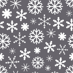 Vector winter seamless pattern from snowflakes. Fabulous background for design on theme of cozy winter, New Year, Christmas. Flat cute baby illustrations