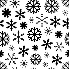 Vector winter seamless pattern from snowflakes. Fabulous background for design on theme of cozy winter, New Year, Christmas. Flat cute baby illustrations