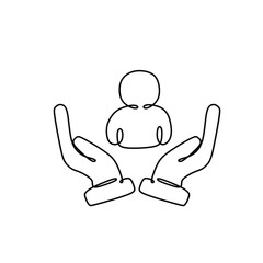 Inclusion and diversity concept. Inclusive workplace. Hand and worker icon. Employee protection. Abstract one line illustration