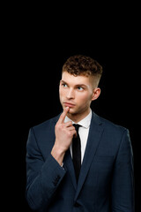 Young businessman is showing the word. Your text here