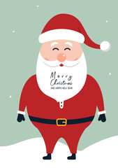 Santa Claus with big signboard. Merry Christmas calligraphy lettering design. Creative typography for holiday greeting.