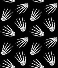 Vector seamless pattern of hand drawn sketch doodle skeleton hands isolated on black background