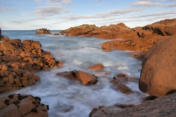 Beautiful seascape on the pink granite coast at Ploumanac'h in Brittany. France