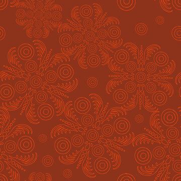 seamless pattern, orange ornaments on a red background