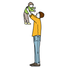 子どもを抱き上げる父親と赤ちゃんのベクターイラスト