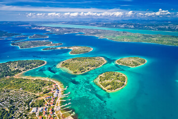 Archipelago of Dalmatia and Vransko lake aerial panoramic view