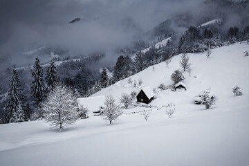 mountain village in winter mountains