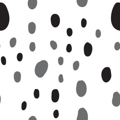 Polka dots seamless pattern. Hand drawn doodle circles monochrome texture background. Random spots.