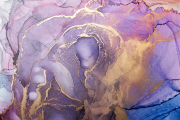 Luxury colorful abstract background in alcohol ink technique, golden liquid painting marble...