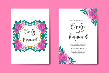Naklejka premium Modern Wedding invitation frame set, Beautiful Rose Flower design Invitation Card Template