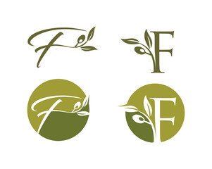 Olive Monogram Logo Initial Letter F