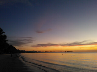 Beautiful sunset at the seashore of Trou aux Biches beach in Mauritius Indian Ocean