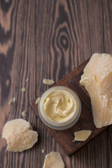 Natural organic cosmetics with cocoa butter. Homemade natural cream.