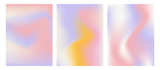 Set of abstract mesh gradients. Cute gradient backgrounds. Colored fluid graphic composition. Vibrant minimal hologram gradient. Editable vector.