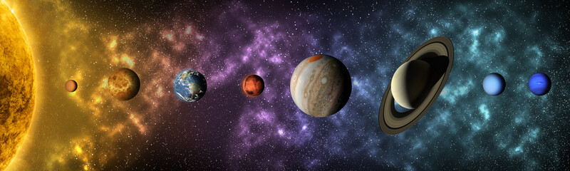 Solar system planet, comet, sun and star.Sun, mercury, Venus, planet earth, Mars, Jupiter, Saturn, Uranus, Neptune. Science and education background. Elements of this image furnished by NASA.