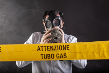A medical engineer with antigas mask during the gas leaks crisis